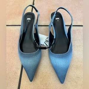 ZARA Light Blue Ombré Denim Pointed Slingback Heels